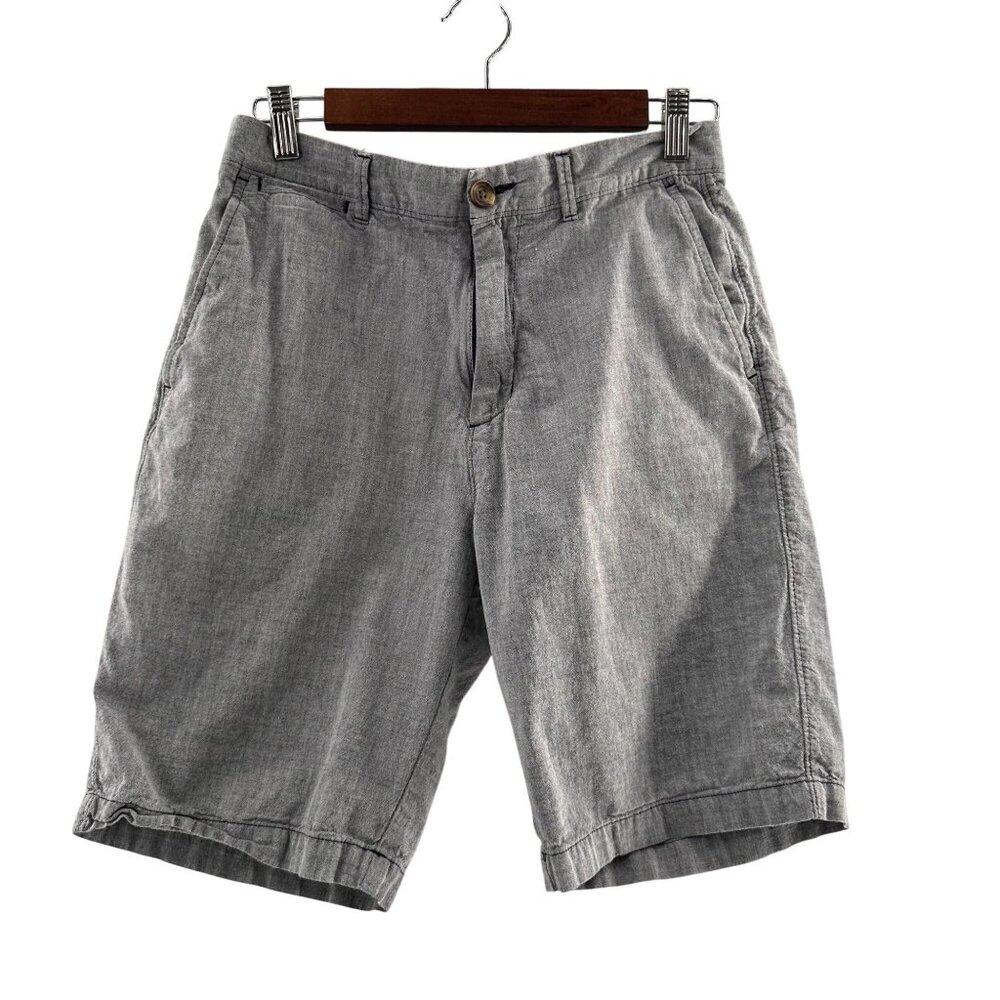 Mens Merona Gray Casual Cotton Shorts Size 28 Button Zip Chambray Summer Preppy